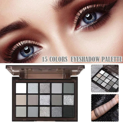 15 Colors Smokey Black Eyeshadow Palette Dark Grey Shimmer Matte Eye Shadow Pallet Smokey Eyeshadow for Goth Makeup O3X6