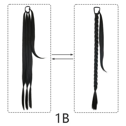 Synthetic Braided Ponytail Extensions Black Natural Hairpiece Long Pony Tail with Hair Tie Rubber Band Hair Blonde for Women