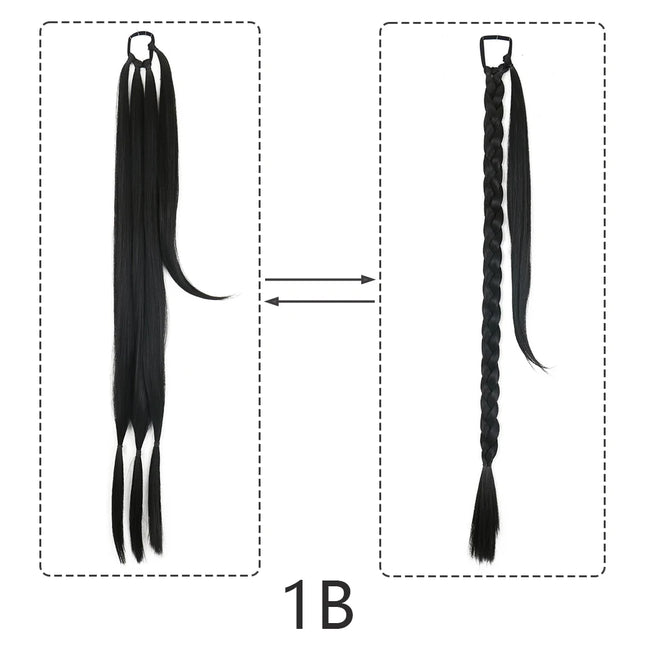Synthetic Braided Ponytail Extensions Black Natural Hairpiece Long Ponytail with Hair Tie Rubber Band Hair Blonde for Women