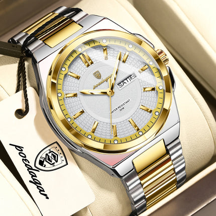 POEDAGAR Luxury Business Men's Watches Stainless Steel Waterproof Luminous Men's Watch Date Week Quartz Original Men's Wristwatches