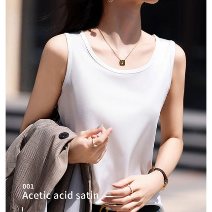 High-End Acetate Fiber Women's Knitted T-shirt with Suspender European Fashion Style Popular Women's Top