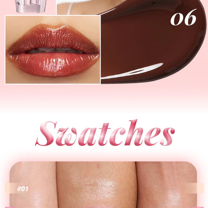 6 Colors Crystal Glossy Lipstick - Moisturizing Tinted Lip Balm,  Shimmer, Transparent Tube, Long-Lasting Hydration,