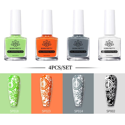 BORN PRETTY 4/6/8pcs Black White Nail Stamping Polish Varnish Set Kits Gold Silver for Nail Art Plates Stamp Oil Stamping Series