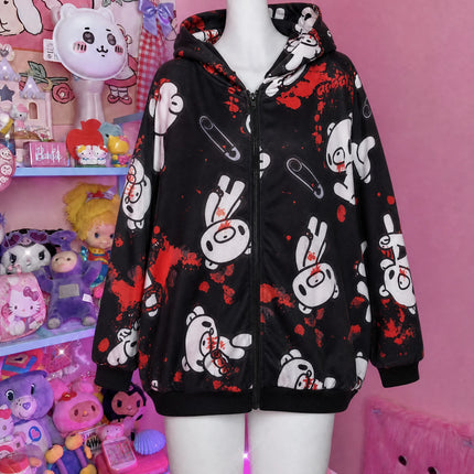 American High Street Y2K Hoodie Women's Cartoon Printed Bear Long Sleeve Coat Subculture Graffiti Yami Kawaii Loose Hooded Coat