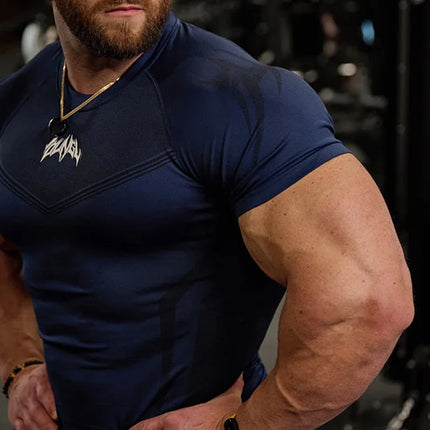 Men Tight Compression T-Shirt High Elasticity Quick-Dry Fitness Muscle Training / T-Shirt Homme Compression Ajusté Élasticité Séchage Rapide
