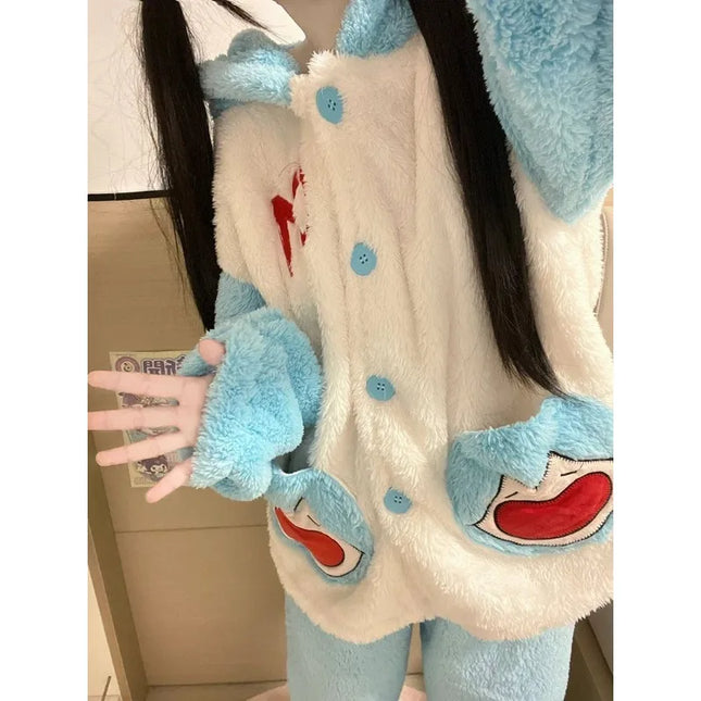 Anime Hatsune Miku Coral Velvet Cute Pajamas Women's Autumn Winter New Plush Thickened Flannel Warm Home Suit Set birthday gifts