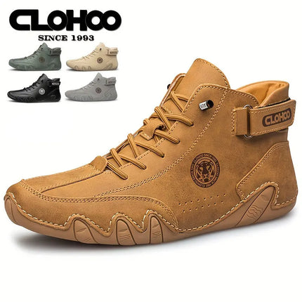 CLOHOO Hand-Sewn Octopus Design Men's Short Boots High-Top Leather Riding Boots Stylish Men's Footwear