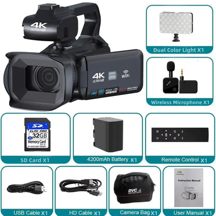 4K Professional Video Cameras for Photography 64MP Ultra HD 18X Digital Zoom Camcorders YouTube Live Streaming Vlog Recorder