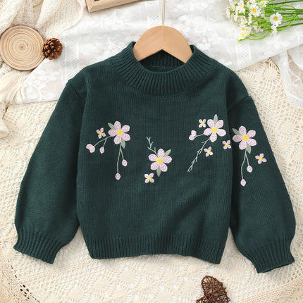 2026 New Autumn and Winter Girls' Sweater Baby Girl Sweet Floral Pullover Flower Pattern Children's Knitted Sweater