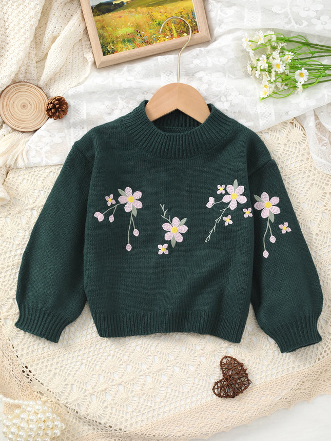 2026 New Autumn and Winter Girls' Sweater Baby Girl Sweet Floral Pullover Flower Pattern Children's Knitted Sweater