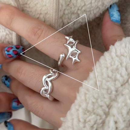 PANJBJ 925 Sterling Silver Four-pointed Star Shining Zircon Ring High-end Personalized Opening Adjustable Jewelry