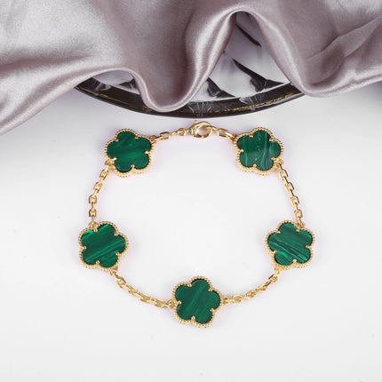 Hot Sale Premium 15mm Natural Stone White Shell Five Leaf Flower Bracelet Gold Silver Lucky bangle For Women Girls Party Daily