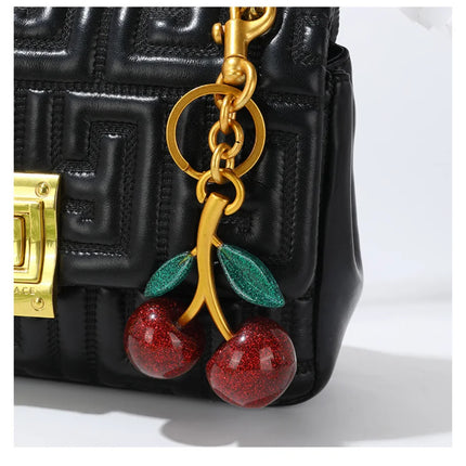 Trendy Red Cherry Pendant Keychain for Women Cute Bag Decorations Multifunctional Jewelry Car Key Accessories Charm Keyring Gift