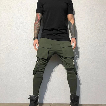 Mens Cotton Sweatpants Hip Hop Joggers Streetwear Casual Slim Sport Trousers Training Workout Fitness Big Pockets Cargo Pants