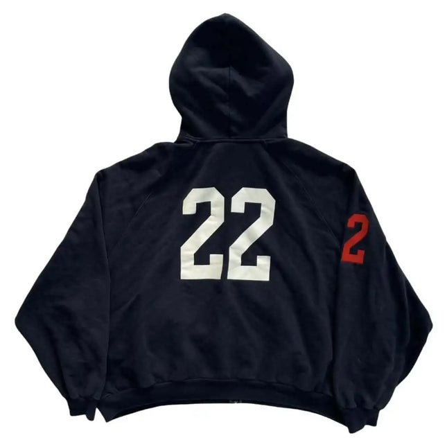 Navy Paris Horse Graphic Zip Up Hoodie, Unisex Y2K Streetwear French Jacket, Casual Edgy Number 2 Hooded Sweatshirt
