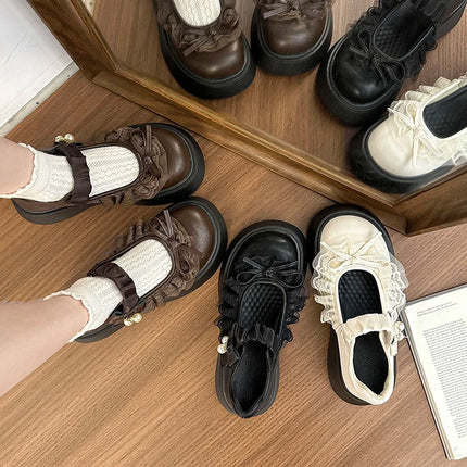 2026 Spring Autumn Height-Increasing Women's Mary Jane Shoes Concise Butterfly-knot Single Shoes Ladies' Elegant Dress Leather Pumps