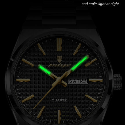 POEDAGAR Luxury Fashion Men's Wristwatch Waterproof Luminous Date Week Man Clock Stainless Steel Quartz Business Watches For Men