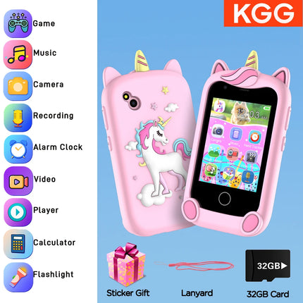 Mini Kids Phone Habit Tracke Camera 2.8inch IPS Word Learn Toy Phone MP3 Player Clock Audio Book Storytelling Eduational Toys