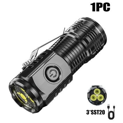3Led Bright Mini Flashlights Rechargeable Portable Pocket Torch Light Outdoor Emergency Flash Handheld  EDC Lights w/ Pen Clip