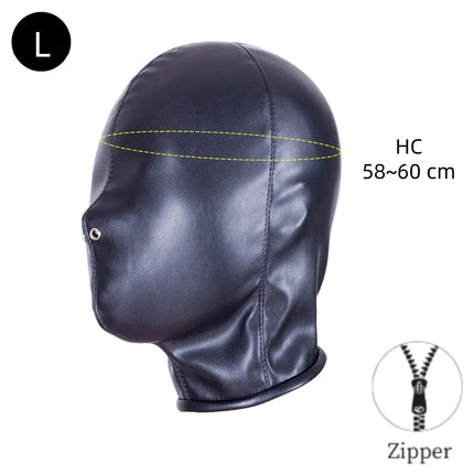 Elegant Unisex Bondage Zipper Hood Sex Toy Kits with Daring Full Face Coverage Mask for Couple Fantasy Cosplay Adult Costume