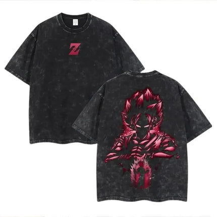 2026 Summer Dragon Ball Majin Vegeta Vintage Anime T-shirt Men's Pure Cotton Washed Tees Casual Loose Sports Daily Short Sleeve