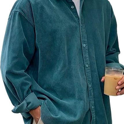New Corduroy Shirt Men Long Sleeve Trendy Casual Loose Thick Autumn Winter Shacket Male Outerwear