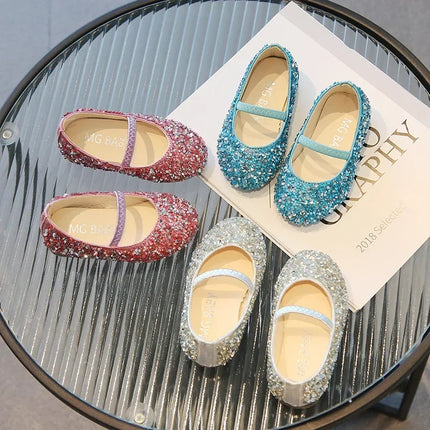 Children's 2025 new single shoe girls' fashion show sequined crystal shoes baby Baotou fashionable soft soled princess shoes