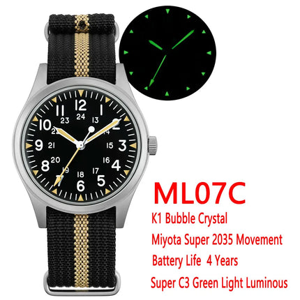 RDUNAE RA03&Militado ML07 Military Quartz Watch Vintage G10 Miyota 2035 Movement Watches K1 Glass Stainless Steel Wristwatch