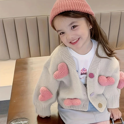 Girls' Autumn Cardigan Sweater New Style Baby Girl Heart Knit Sweater Coat Children's Stylish Top