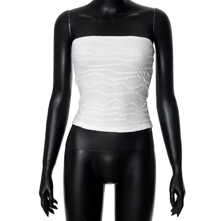 2024 Summer Y2K Streetwear Crop Tops Tees Sleeveless Slim Tube Tank Strapless Backless Sexy Ruched White Corset Crop Top