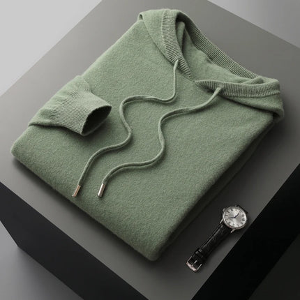 MVLYFLRT Men's 100% Merino Wool Sweater Hooded Collar Knitted Pullover Sweatshirt Autumn Winter Casual Large Tops Long Sleeved
