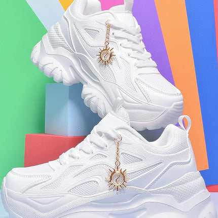 Women increase 6CM platform high heels Four seasons outdoor pure white sneakers Fashion exquisite accessories casual shoes women