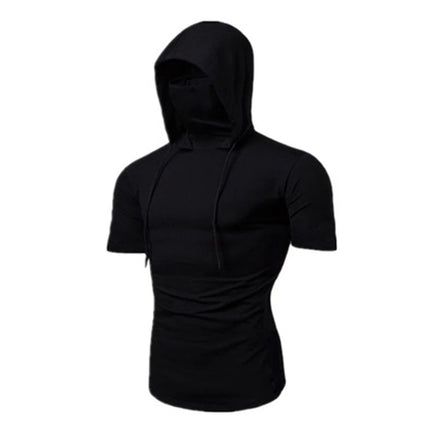 Men New Gym Thin Hoodie Short Sleeve Hoodies With Mask Sweatshirt Casual Splice Large Mask Hoodie Sweatshirt Hooded Tops Cycling