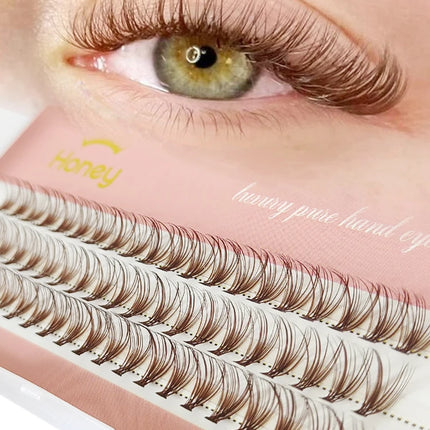 Honey Eyelash 20P Brown Cluster Lashes Extensions DIY Premade Volume Fans Eyelashes