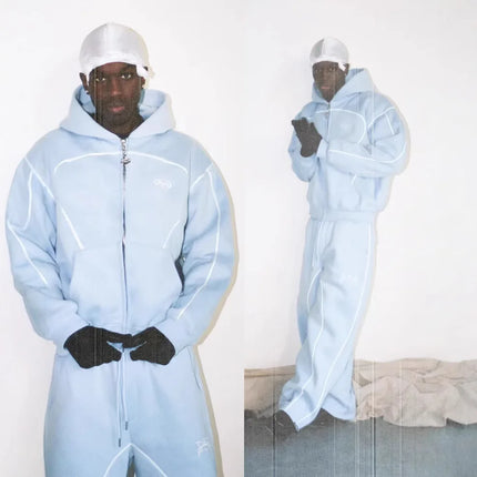 2026 New Unisex Y2K Tracksuit Casual Street Style Hoodie Set With Contrast Line Design For Men Women