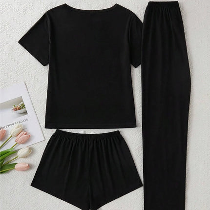 Disney men's and women's Stitch sleepwear 3-piece set, casual and cute short sleeved top, long pants, home wear