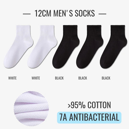 MiiOW 100% Pure Cotton Socks Men Business Dress White Black Long Sock Deodorant Antibacterial Sports Sock Running Short Sock