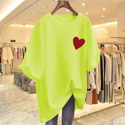 Women's Fashion Pure Cotton Love Print T-shirts Summer Casual Versatile O-neck Short Sleeve Top Tee Office Lady Basic Pullovers