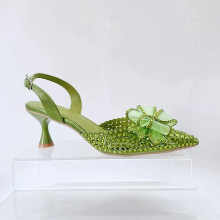 INSIGHTLINK Women Olive Green Crystals stiletto sandals Gems Shoes and Bag Set Rhinestones high-heeled Shoes For Wedding Sandals