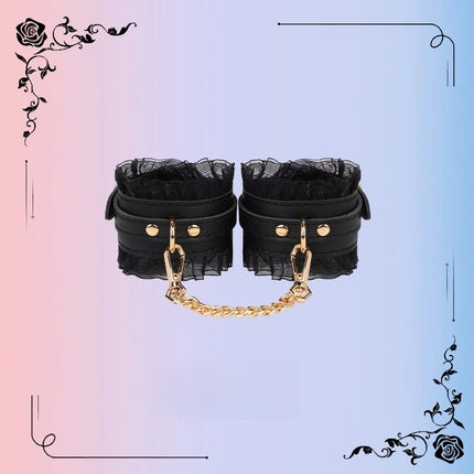 Sexy Lace Hand and Foot Cuffs with Leash Collar Bondage Seven-Piece Set Maid Training Props Couple Role-Play Intimate Toys 18+