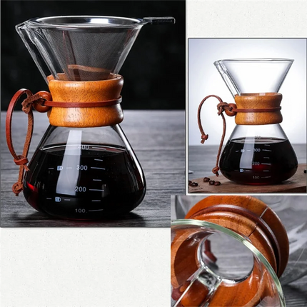 B51C Glass Reusable Coffee Maker Dripper Pour Over Set With Stainless Steel Filter Serving Pot Drip Filter Cup