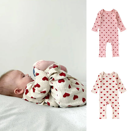 0-24M Heart Print Baby Girl Romper 100% Cotton Newborn Kid Baby Clothes Long Sleeve Jumpsuit Cute Sweet Princess Outfit
