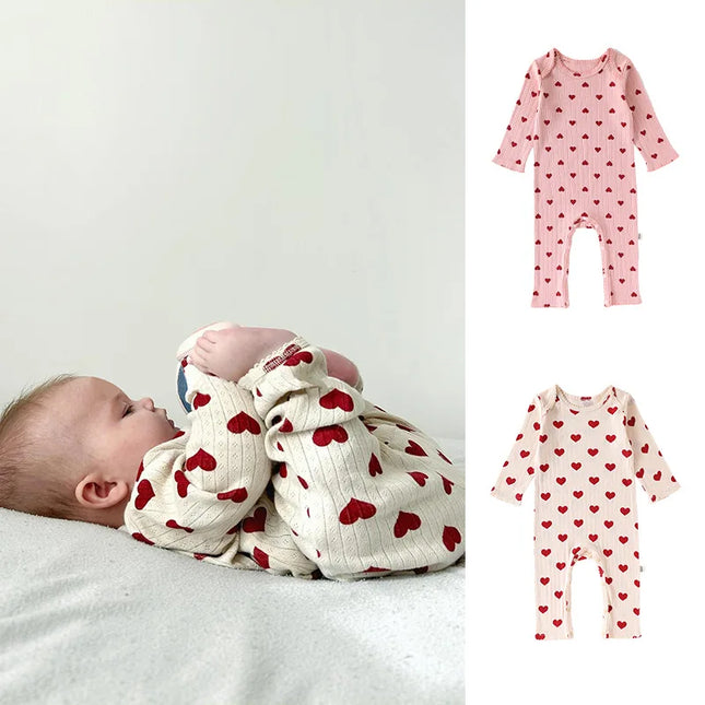 0-24M Heart Print Baby Girl Romper 100% Cotton Newborn Kid Baby Clothes Long Sleeve Jumpsuit Cute Sweet Princess Outfit