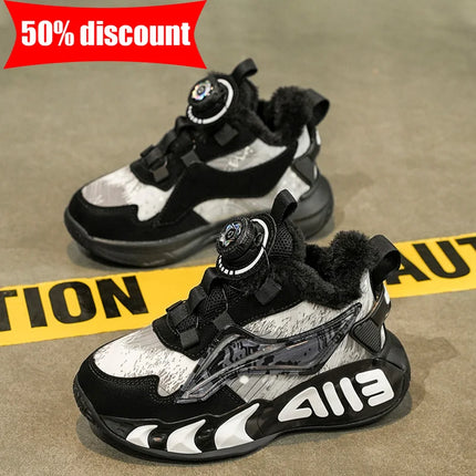 Childrens Sneakers Low Top Thick Sole Fashion Leather Warm Comfortable Soft Cotton Shoes Winter Outdoor Non Slip Walking Shoes