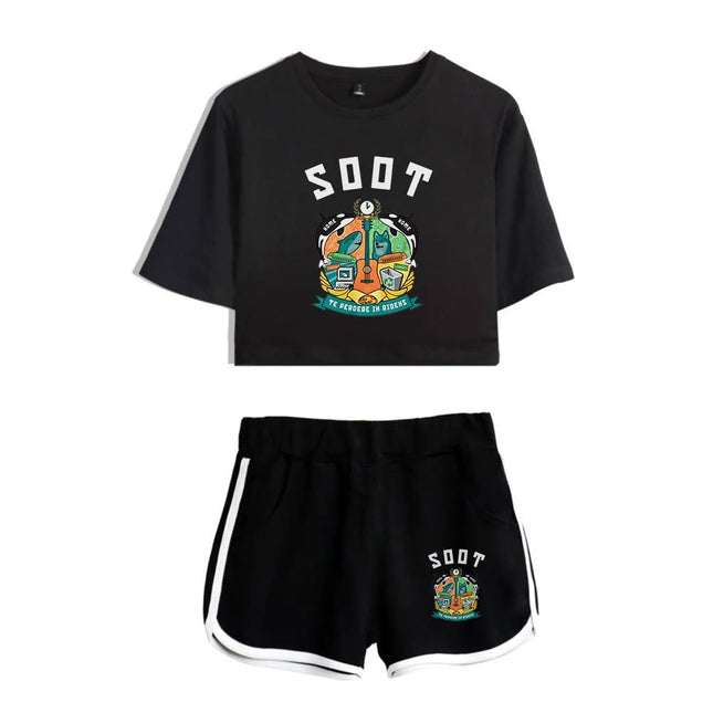 Youthful Internet Celebrity Wilbur Soot Dew navel Sport Short Sleeve tracksuit Girls Two Pieces sets T-shirts shorts Pants