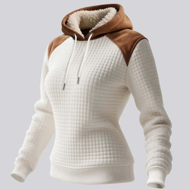 3XL Women's Color Block Quilted Hoodie Sportswear Outdoor Daily Streetwear Pullover Sweatshirt White