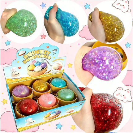 New 1-12pcs  Glitter Dumpling Glitter Dumpling Squishy with Box Dumplings Sensory Squeeze Toy for Stress Relief
