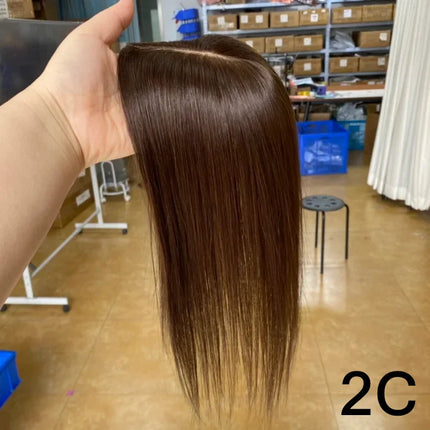12 Inch 30cm Brazilian Human Hair Topper with 7x11 Swiss Lace Base Invisible Scalp Clip on Natural Blend for Thin Crown Hair