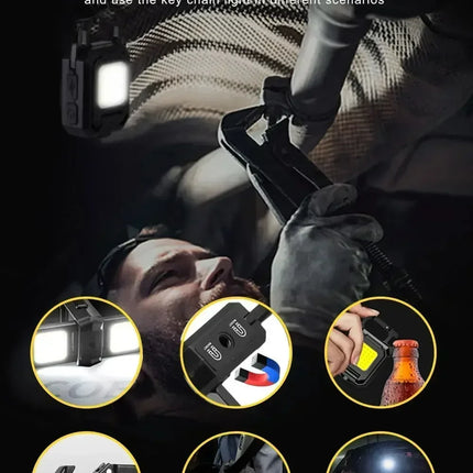 Mini LED Handheld Flashlights USB Rechargeable LED COB Work Lights Waterproof Keychain Emergency Lantern For Outdoor Camping