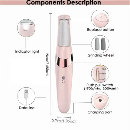 USB Rechargeable Electric Foot Callus Remover, Portable Pedicure and Foot Grinding Tool, Creates Smooth Feet, 2 Adjustable Settings, 2 Replaceable Grinding Heads, Suitable for Feet and Toenails, Perfect for Home Pedicure Expe